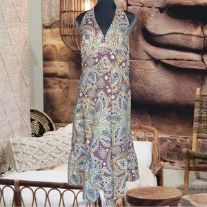 Boho flirty halter top midi groovy print ruffle hem open back